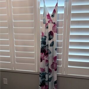 White Maxi Dress with Pink & Gray Floral Print